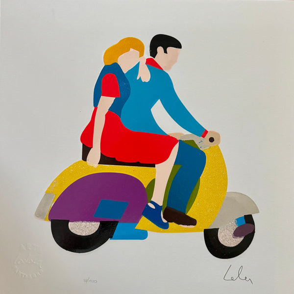 Sweet Ride, Mixed-Media-Siebdruck mit Collage und Lacken von Marco Lodola, 30x30 cm