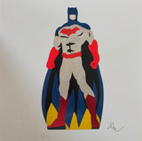The Dark Hero, serigrafia polimaterica con interventi in collage, smalti di Marco Lodola, 30x30 cm