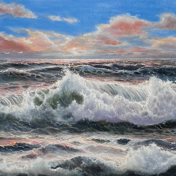 Riflessi al Tramonto, Öl auf Leinwand von Rossella Baldino, 70x120 cm